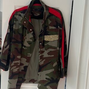 Zara Green and Red Military Field Jacket